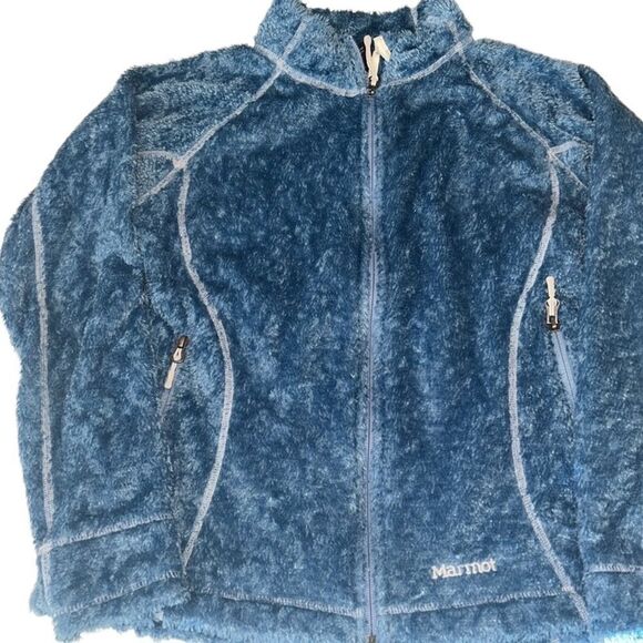 Marmot Fleece Blue Zip Up Long Sleeves Front Pociets Jacket Size Medium - Picture 2 of 13